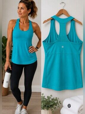 Lululemon Turquoise Racerback Athletic Tank Built-In Bra Size12 Yoga Pilates Gym